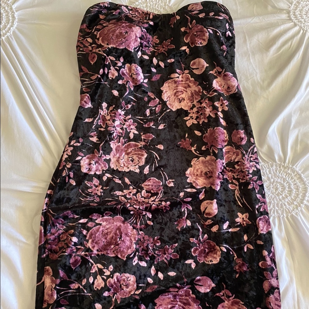 black floral strapless dress